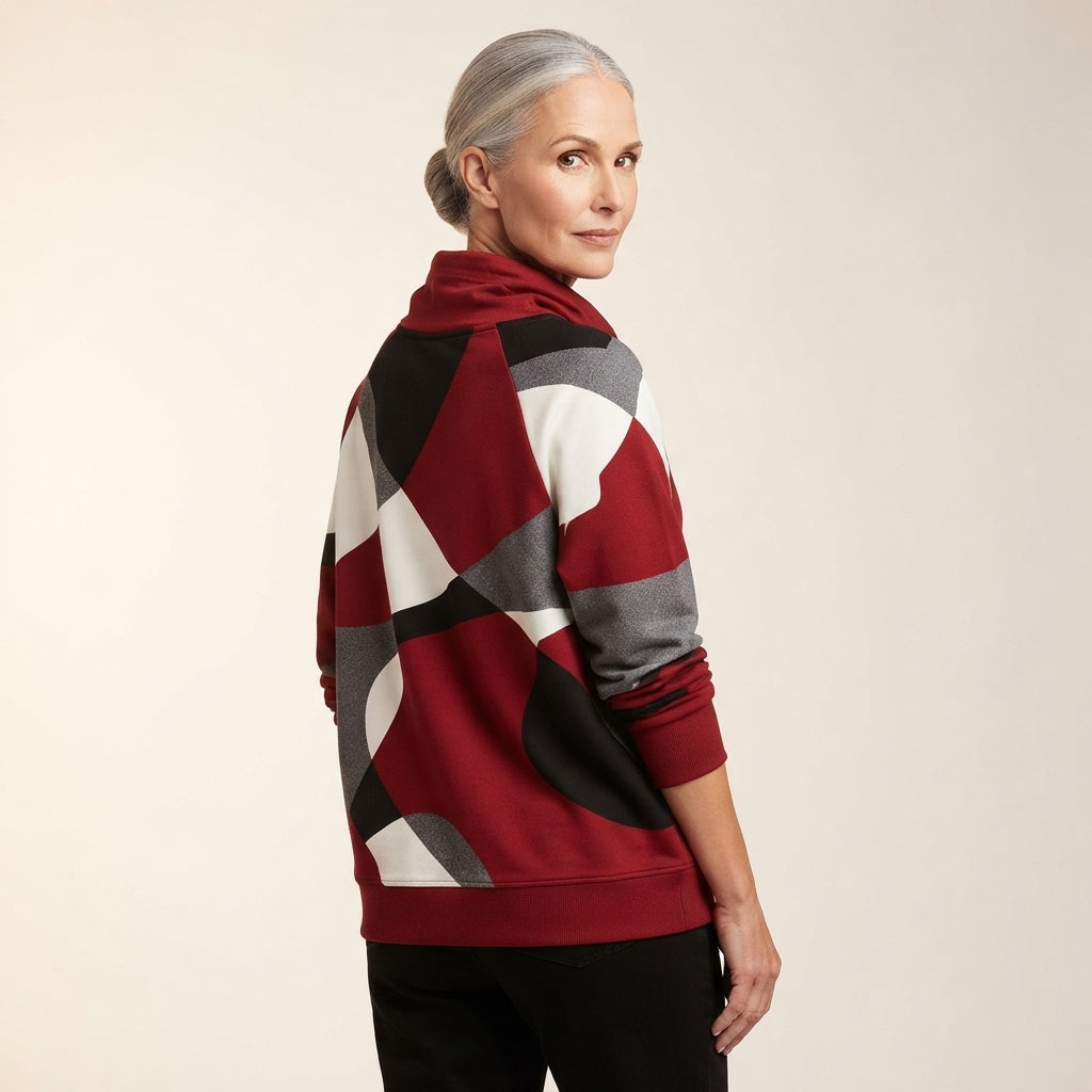 Mila | Women's Cowl Neck Geometric Print Sweatshirt