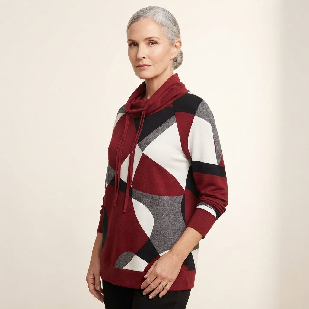 Mila | Women's Cowl Neck Geometric Print Sweatshirt