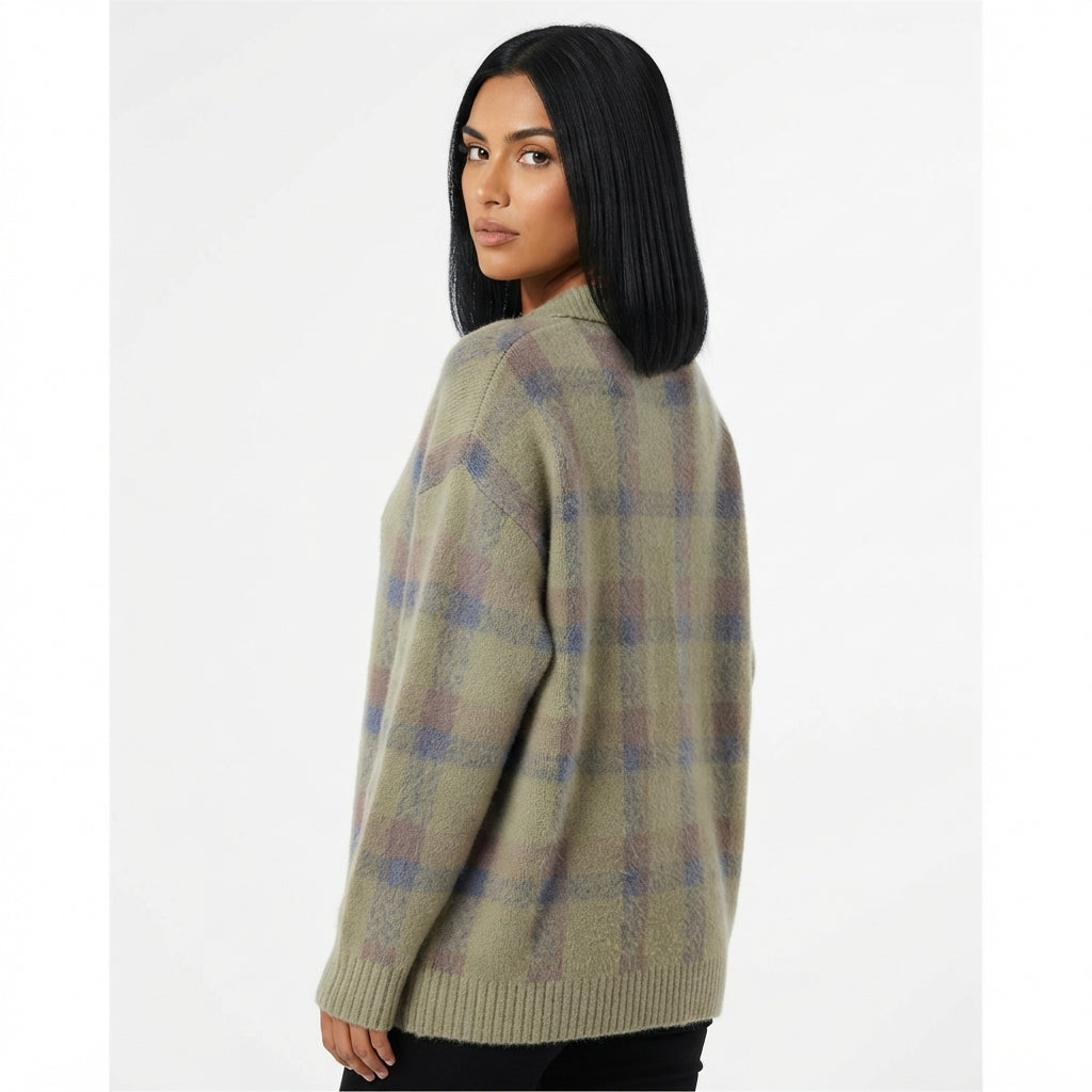 Wren Women's Windowpane Plaid Knit Button-Front Cardigan