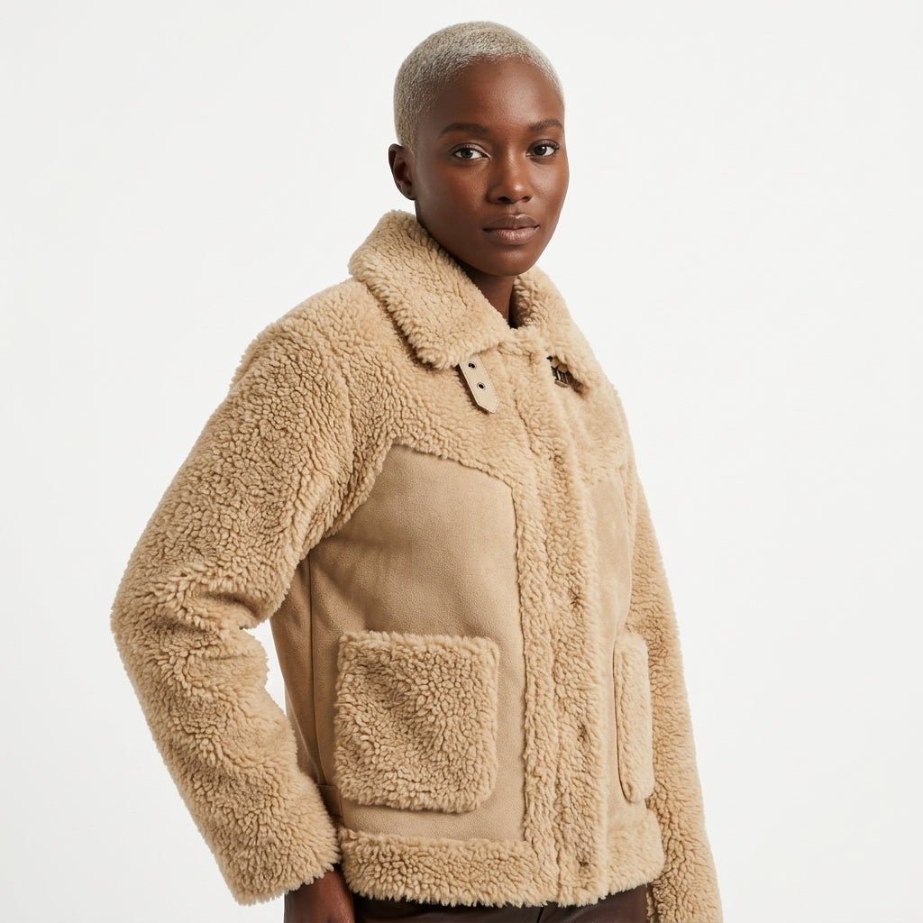 Sofia Structured-Collar Shearling Jacket