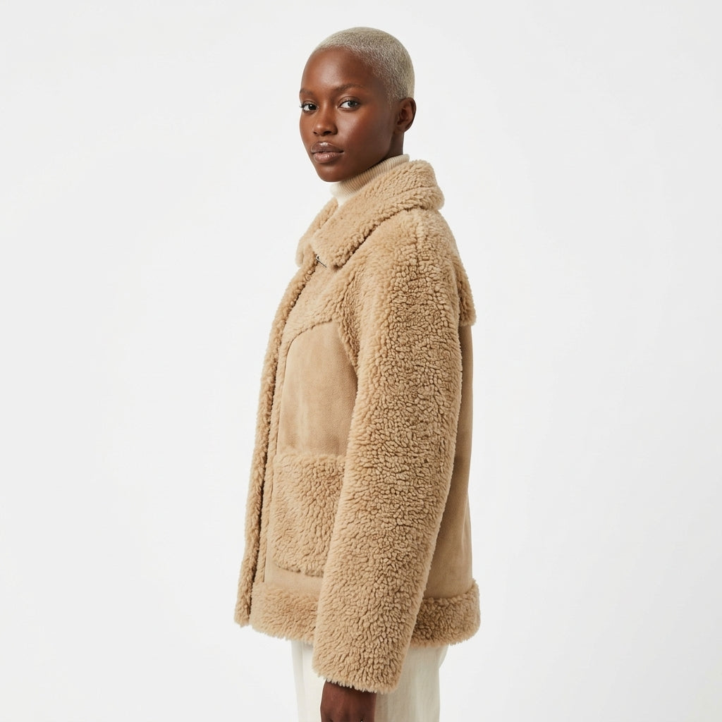 Sofia Structured-Collar Shearling Jacket