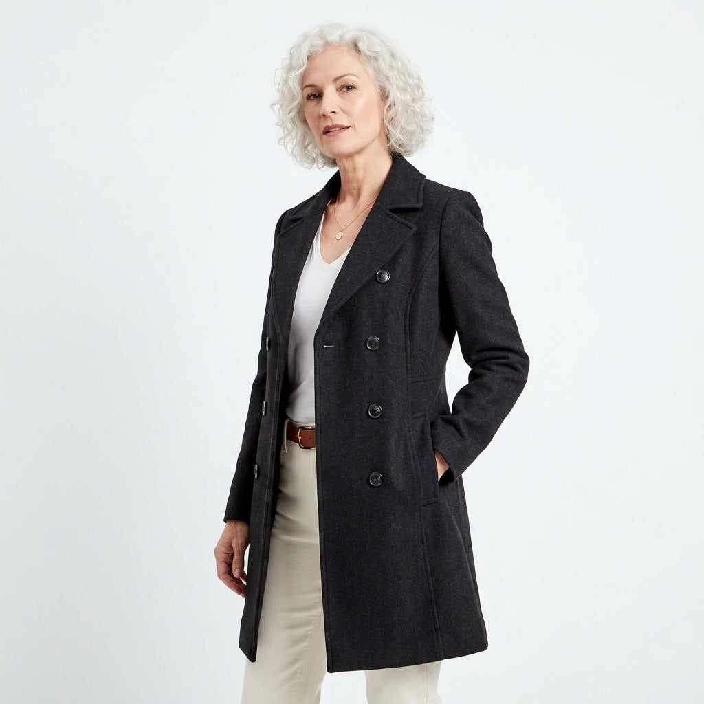 Rheya | Women's Slim-Fit Coat with Classic Lapels and Button Closure