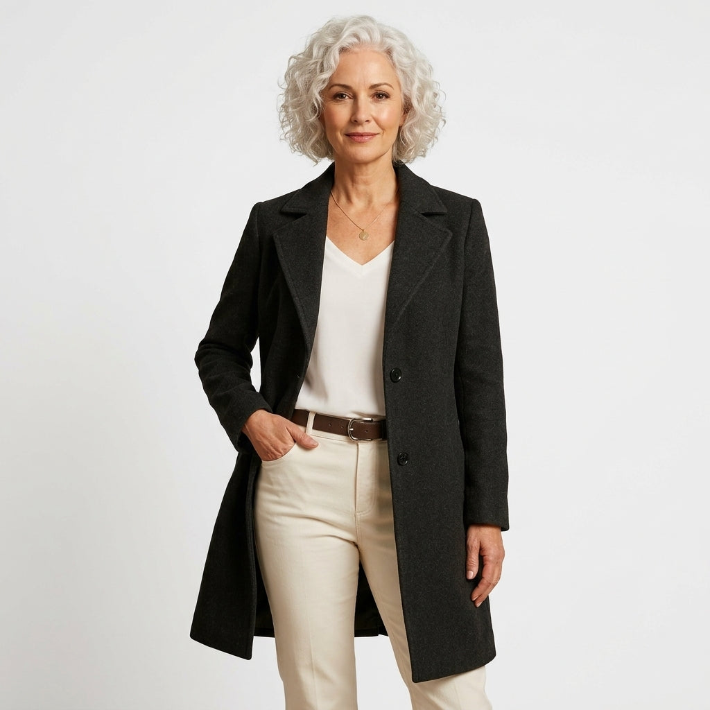 Rheya | Women's Slim-Fit Coat with Classic Lapels and Button Closure