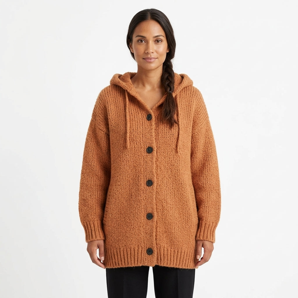 Elara | Women's Chunky Knit Oversized Cardigan with Hood and Pockets
