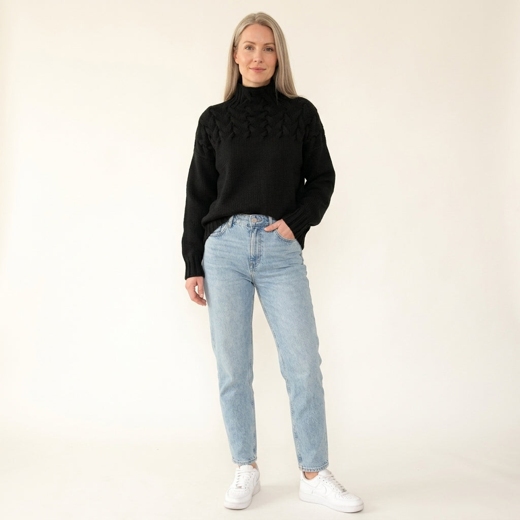 Evelyn | Women's Cable Knit Turtleneck Pullover Sweater