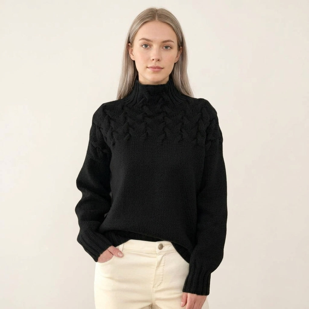 Evelyn | Women's Cable Knit Turtleneck Pullover Sweater