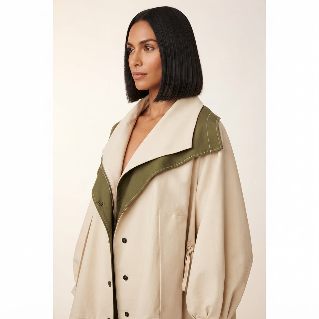 Josie Women's Oversized Draped Utility Jacket with Contrast Lapel