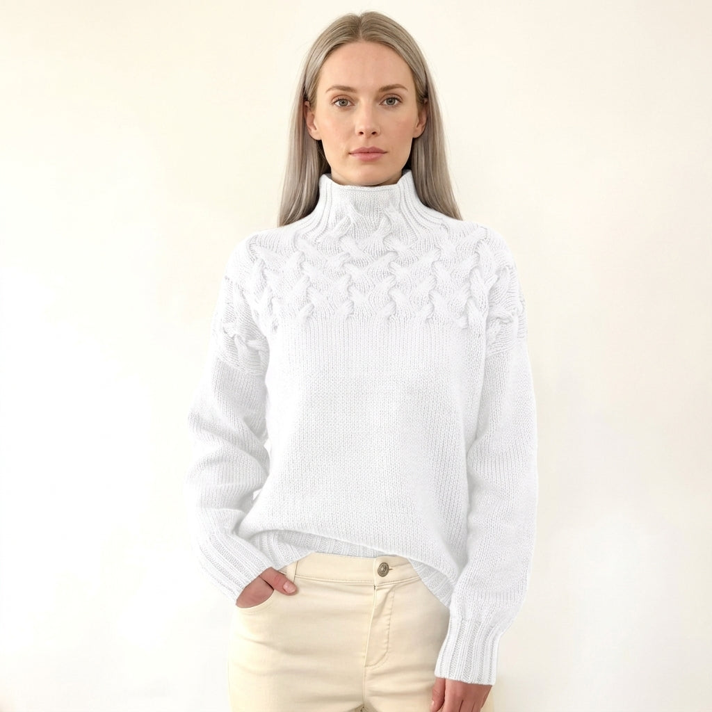 Evelyn | Women's Cable Knit Turtleneck Pullover Sweater