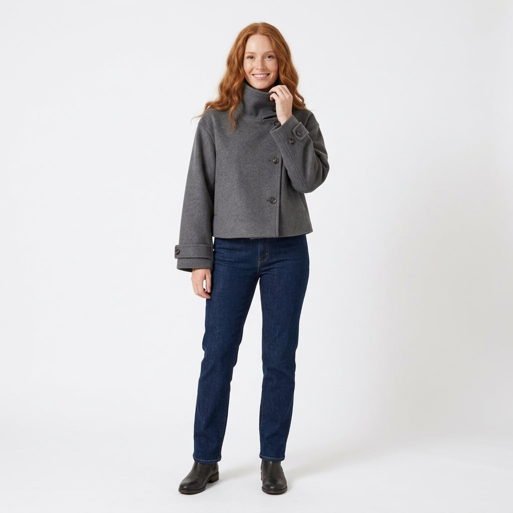 Georgina Women's Cropped Wool Jacket with Buttoned Stand