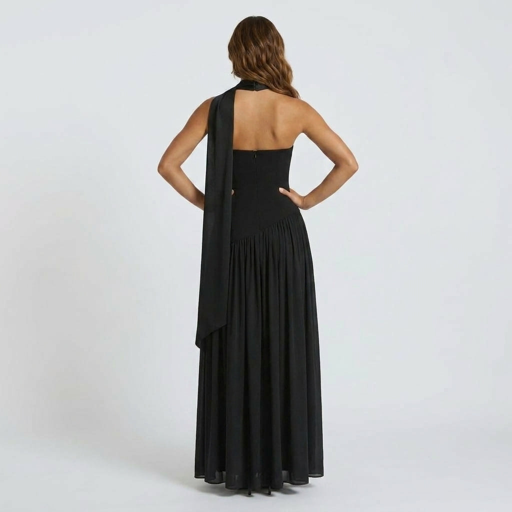 Sleeveless Stretch-Crepe Maxi Dress with Classic Square Neckline