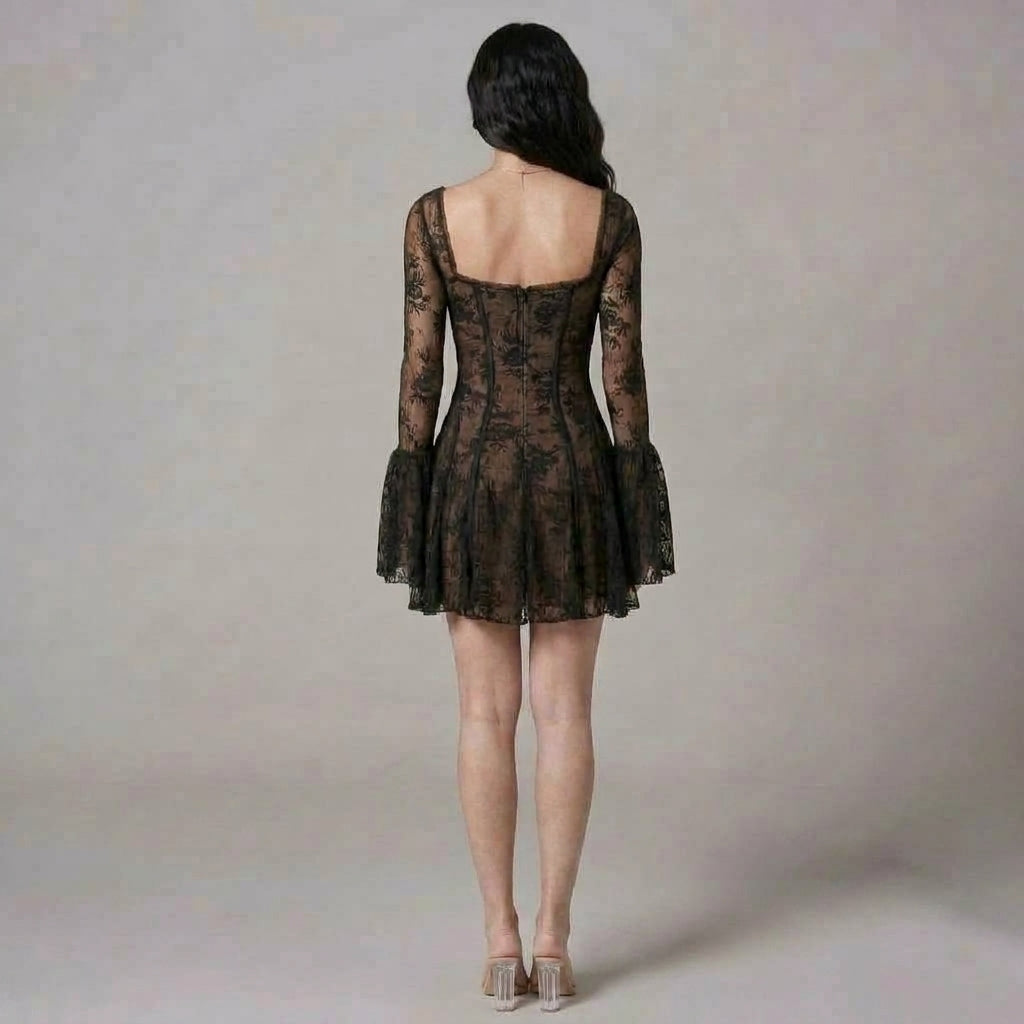 Long-Sleeve Open-Back Knit Mini Dress