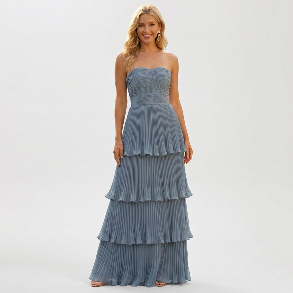 Ruffled A-Line Chiffon Maxi Dress with Camisole Straps