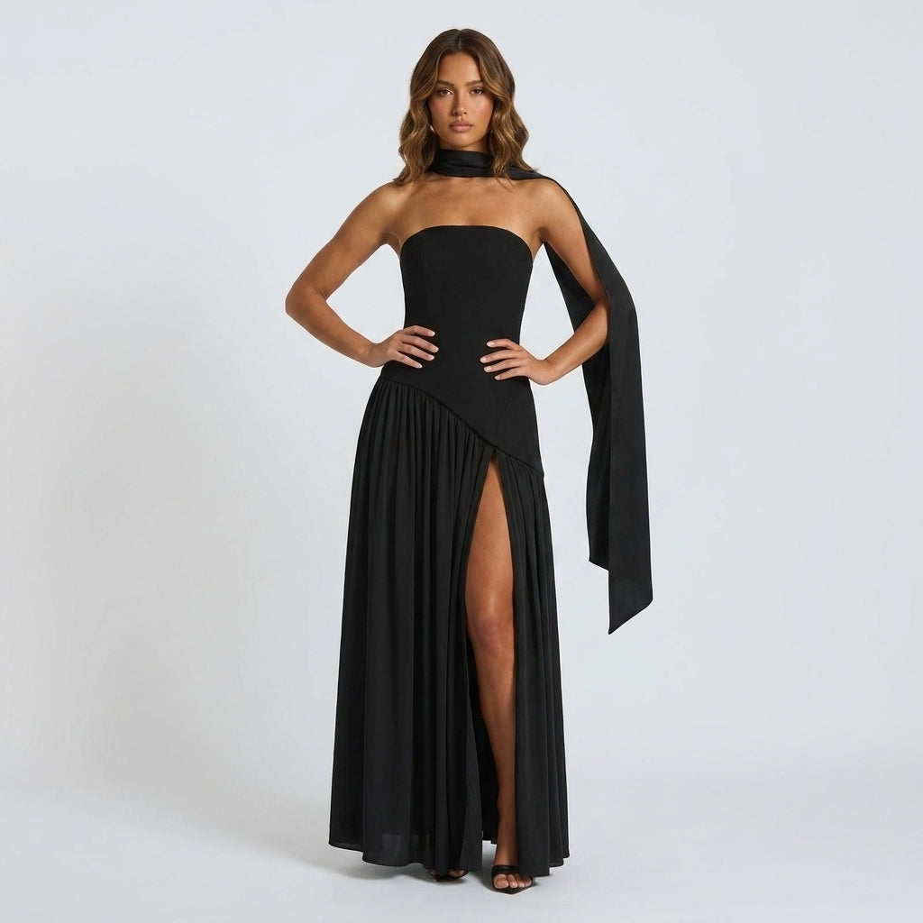 Sleeveless Stretch-Crepe Maxi Dress with Classic Square Neckline