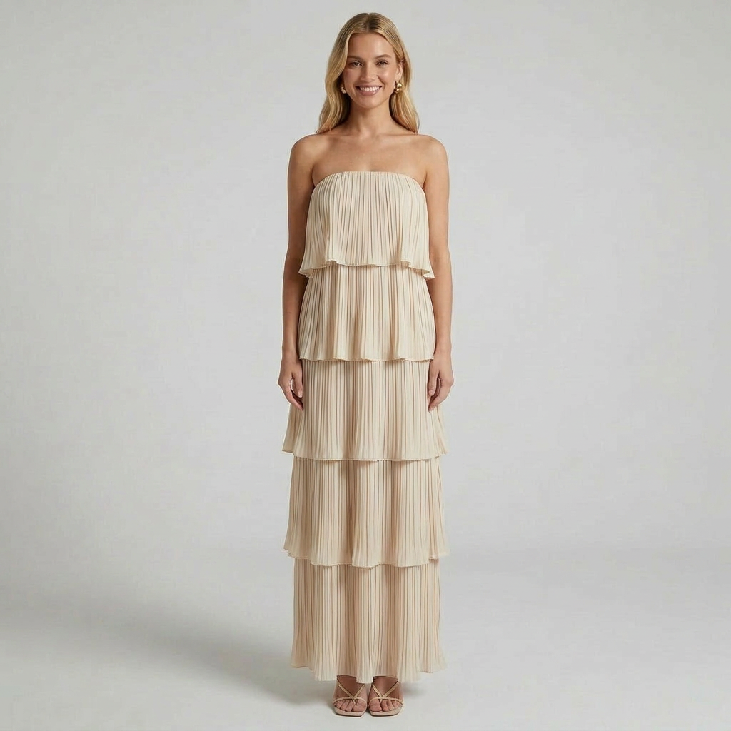 Ruffled A-Line Chiffon Maxi Dress with Camisole Straps