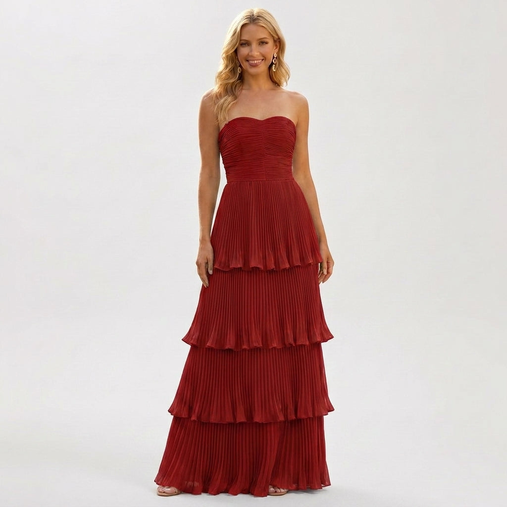 Ruffled A-Line Chiffon Maxi Dress with Camisole Straps