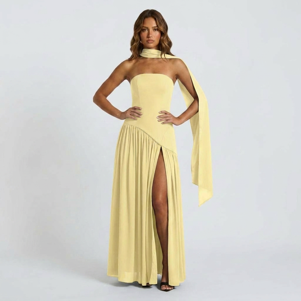 Sleeveless Stretch-Crepe Maxi Dress with Classic Square Neckline