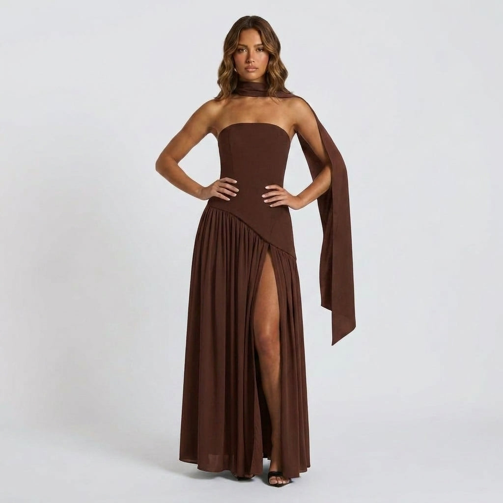 Sleeveless Stretch-Crepe Maxi Dress with Classic Square Neckline