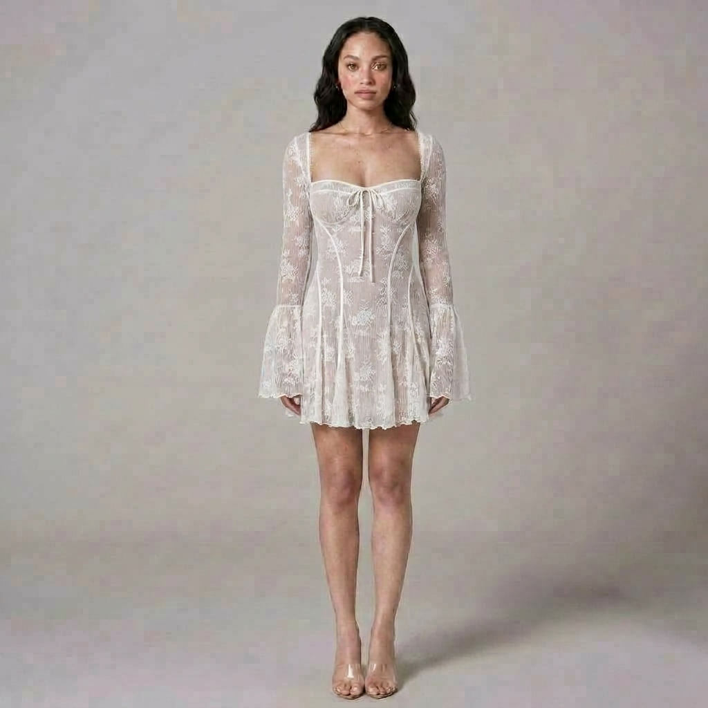 Long-Sleeve Open-Back Knit Mini Dress
