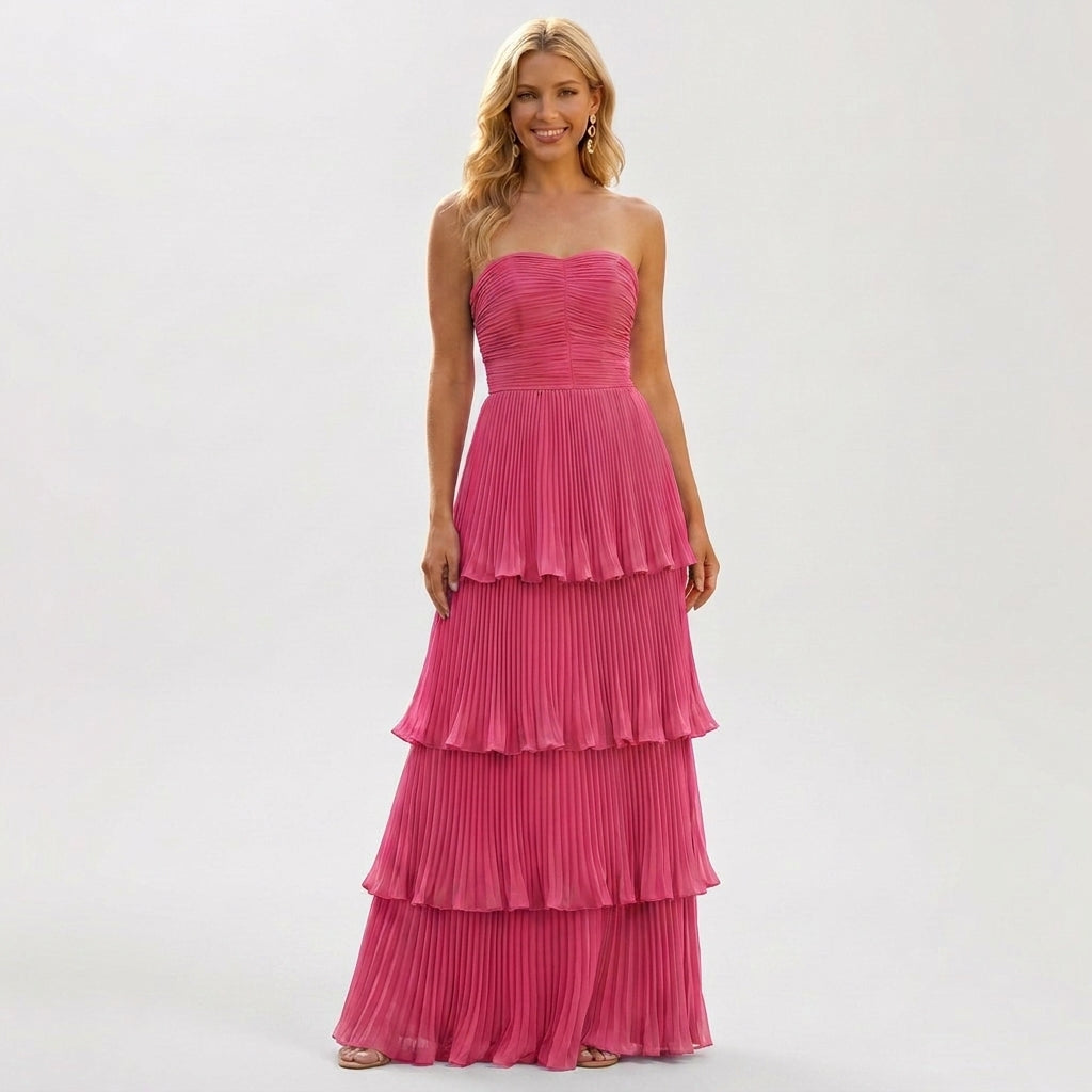 Ruffled A-Line Chiffon Maxi Dress with Camisole Straps