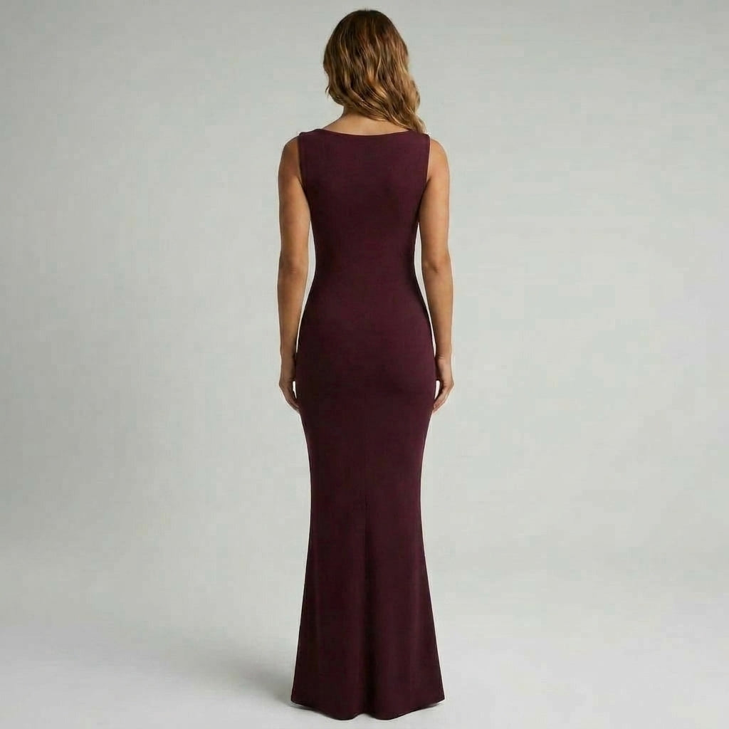 Sleeveless Sculpting Stretch Maxi Dress with Structured Square Neckline