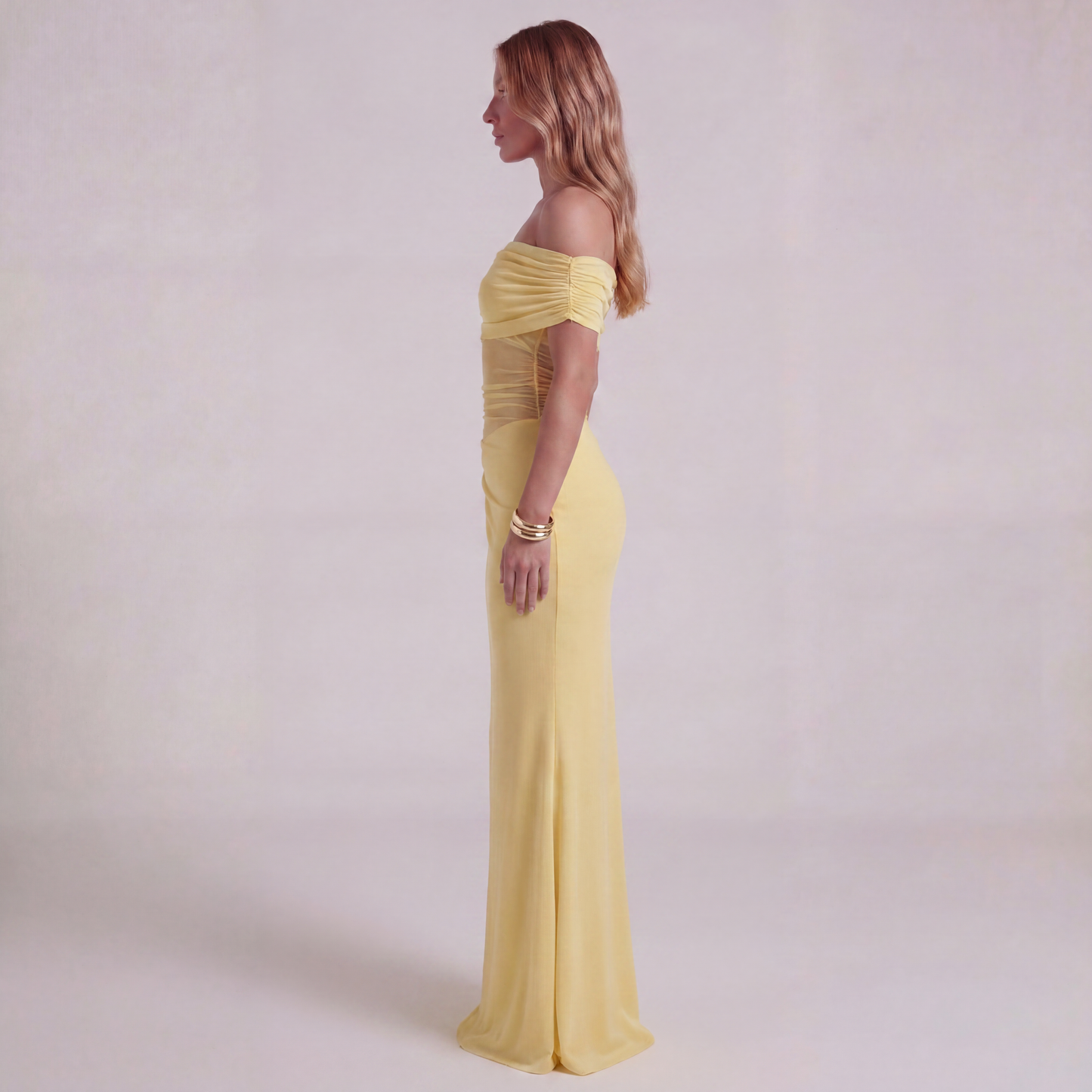 One-Shoulder Ruched Maxi Dress with Side Cut-Out and Draped Skirt