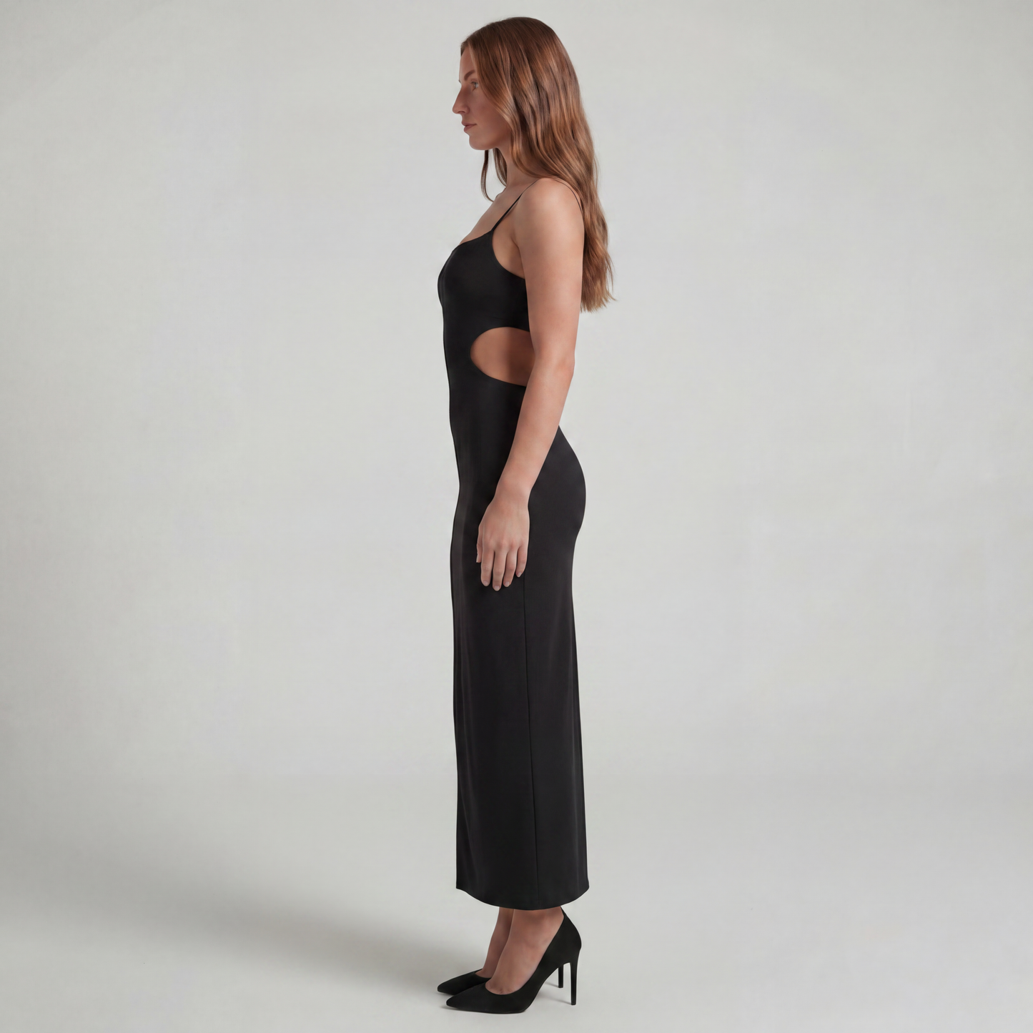 Long Dress with a Cross-Over Halter Neck and Front Slit Detail