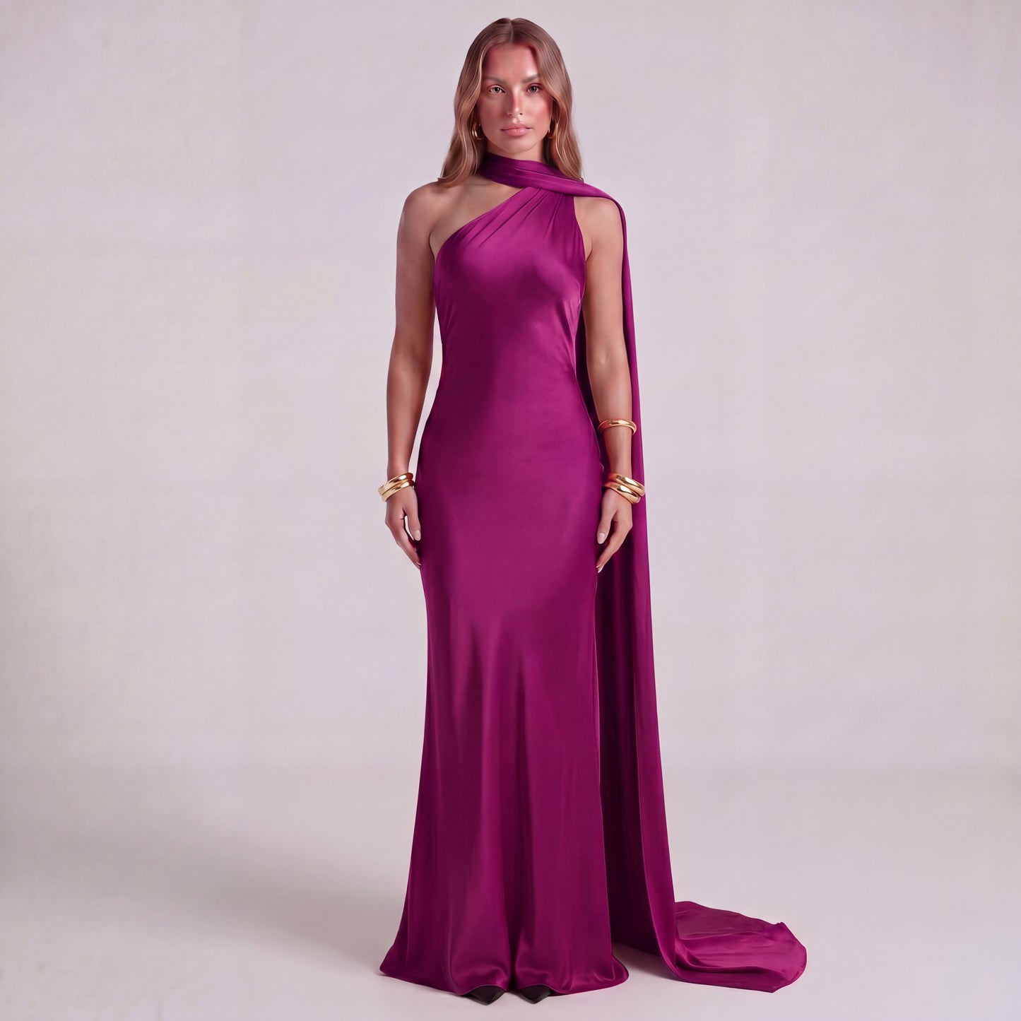 One-Shoulder Satin Maxi Dress
