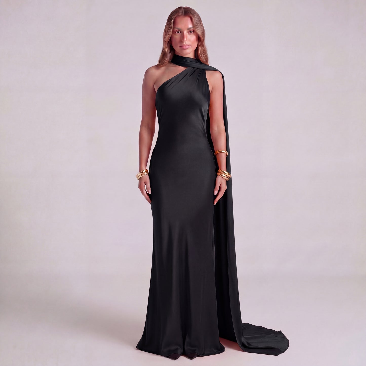 One-Shoulder Satin Maxi Dress
