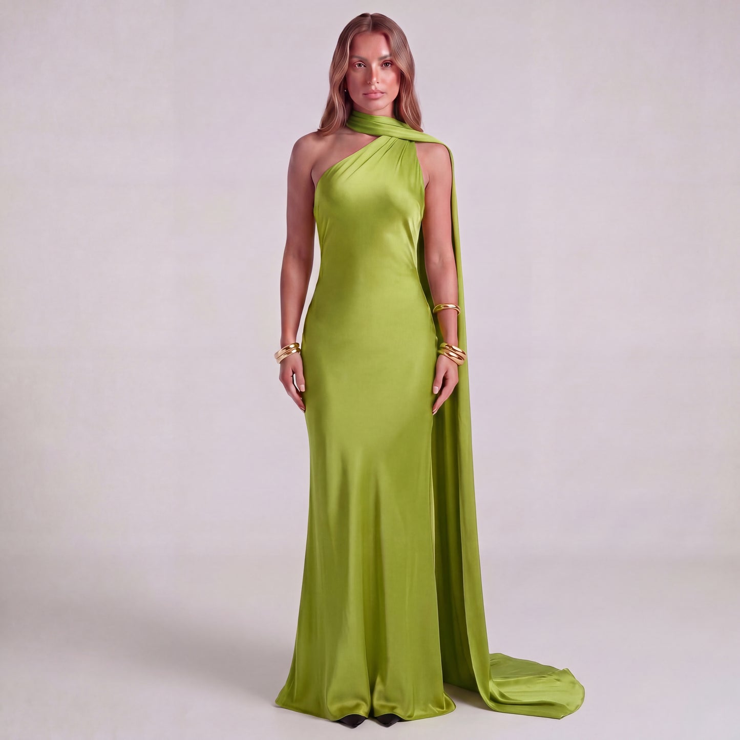 One-Shoulder Satin Maxi Dress