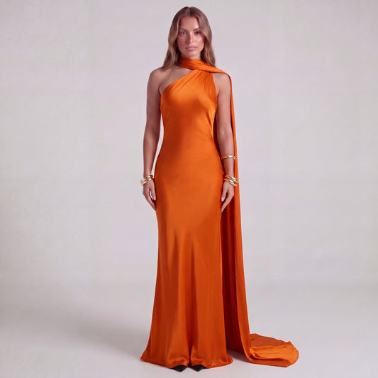 One-Shoulder Satin Maxi Dress