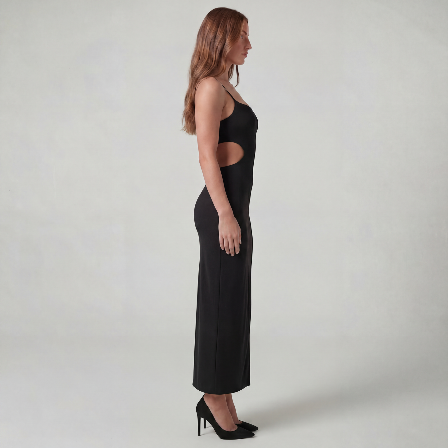 Long Dress with a Cross-Over Halter Neck and Front Slit Detail