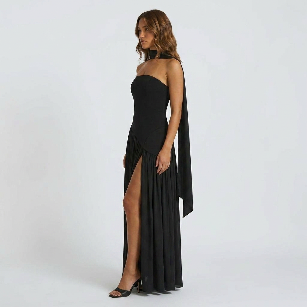 Sleeveless Stretch-Crepe Maxi Dress with Classic Square Neckline