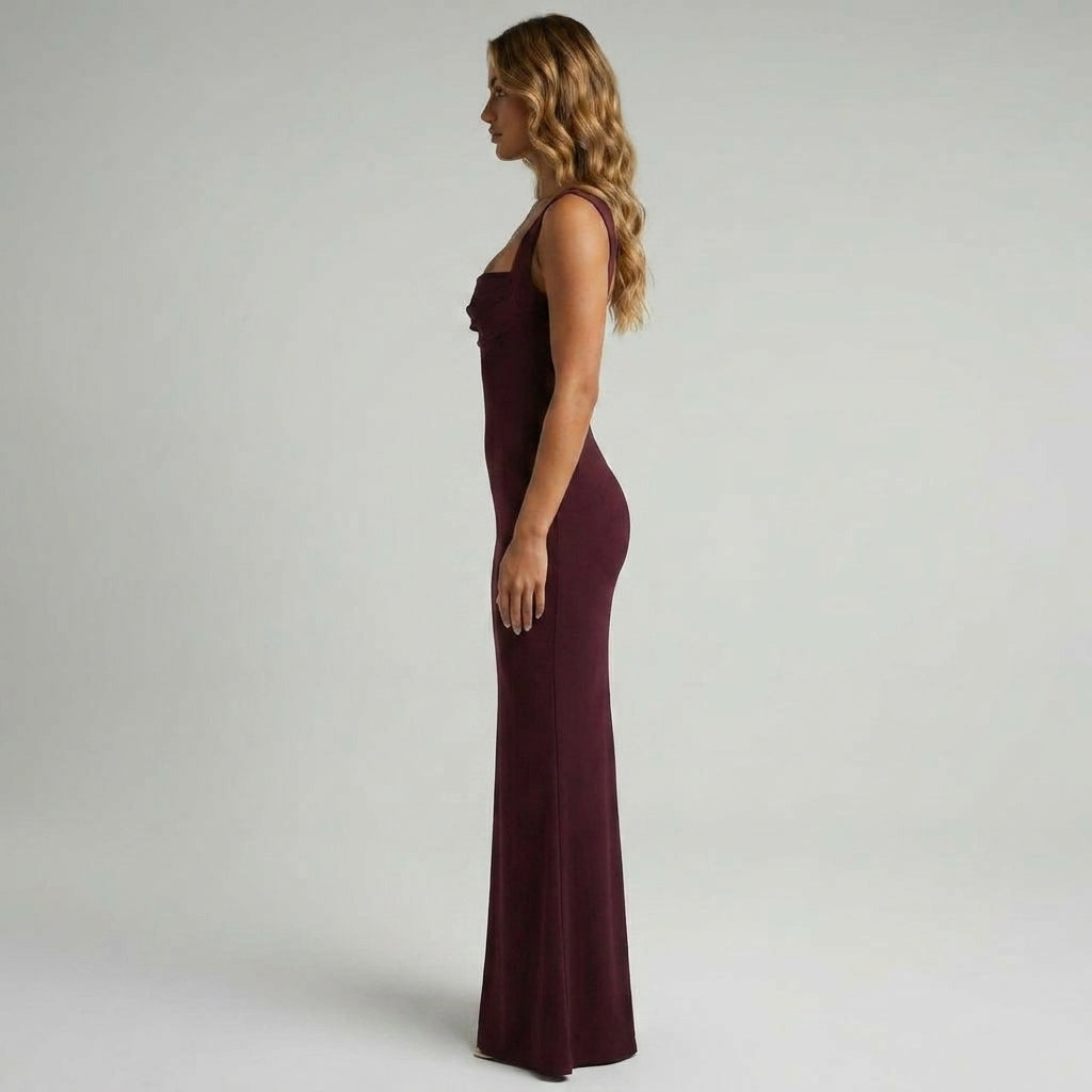 Sleeveless Sculpting Stretch Maxi Dress with Structured Square Neckline