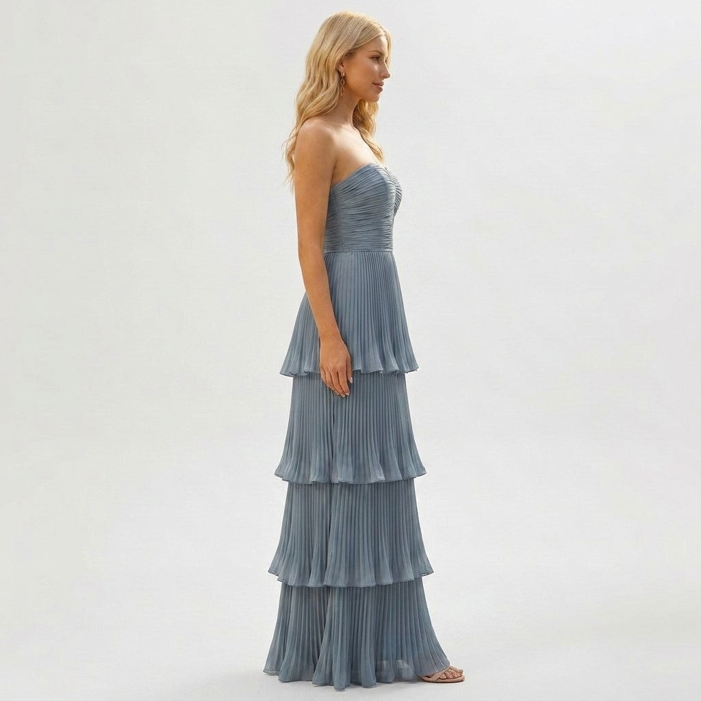 Ruffled A-Line Chiffon Maxi Dress with Camisole Straps