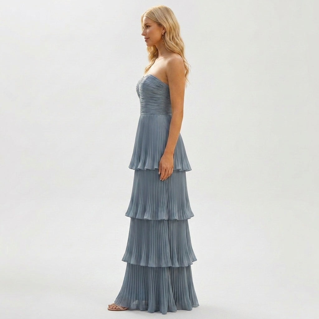 Ruffled A-Line Chiffon Maxi Dress with Camisole Straps