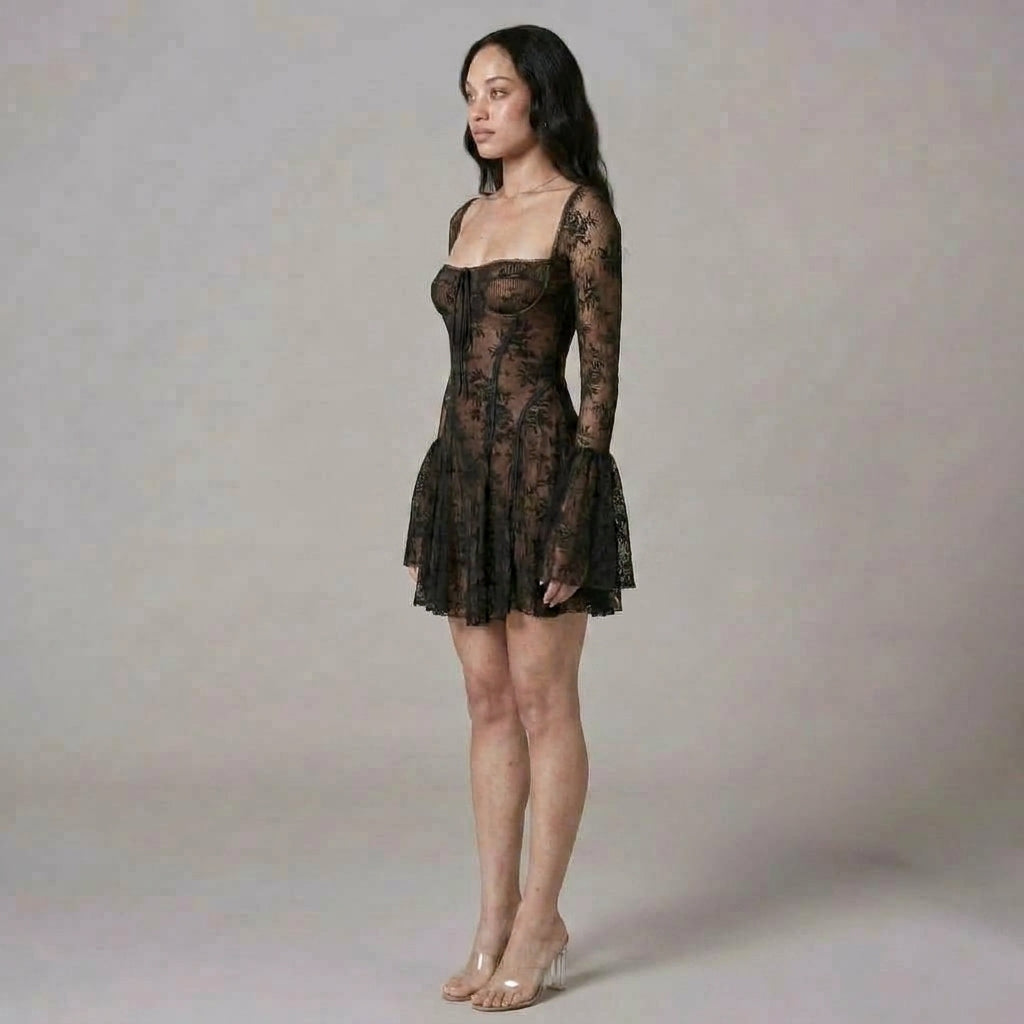 Long-Sleeve Open-Back Knit Mini Dress