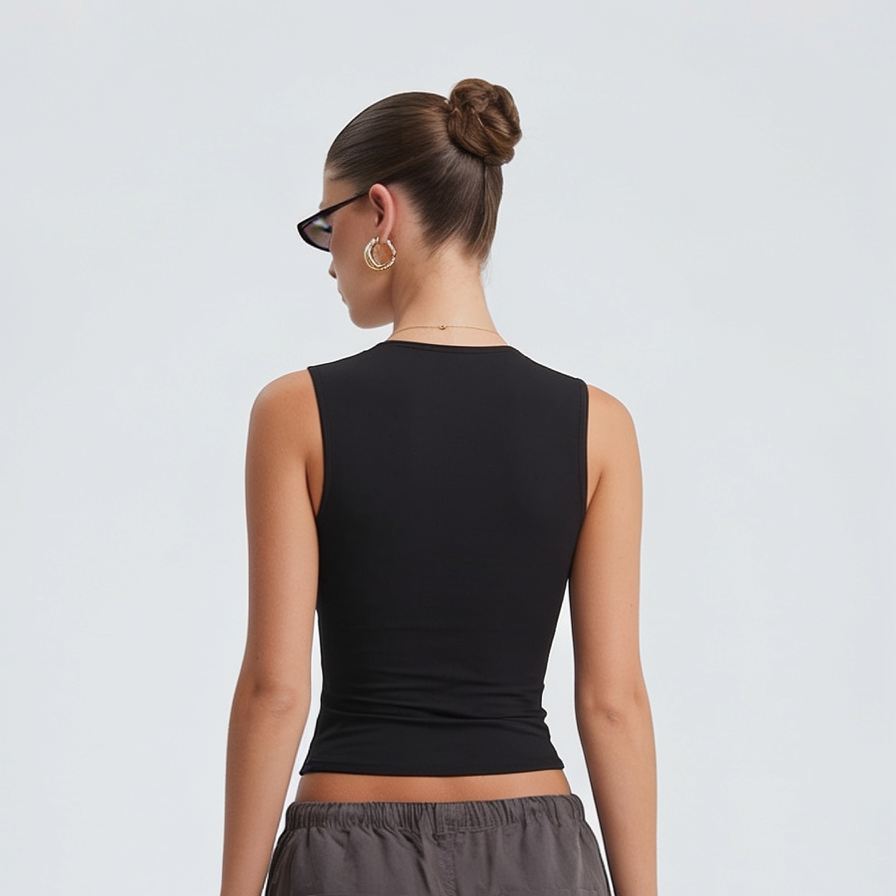 Short Sleeve Ribbed Top with Crewneck and Slim Fit