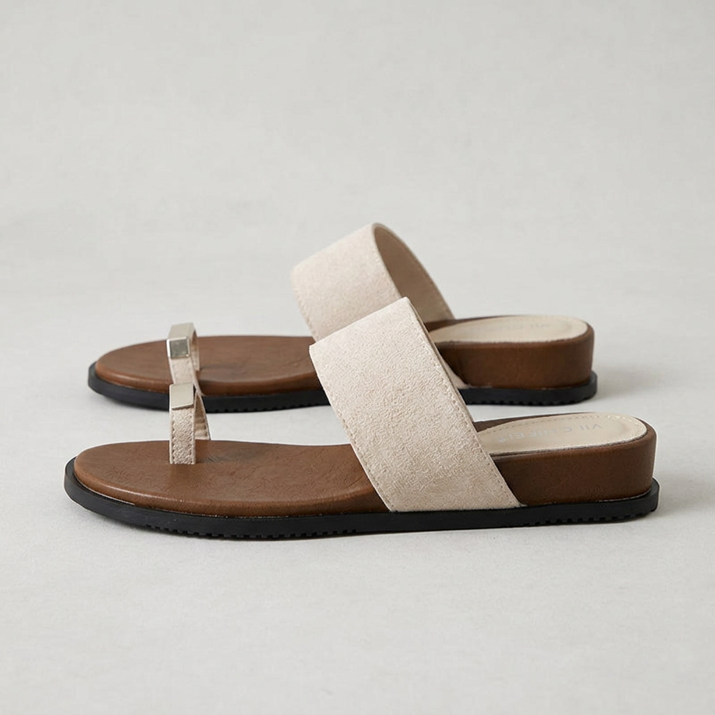 Elena Suede Toe Ring Flat Slide Sandals