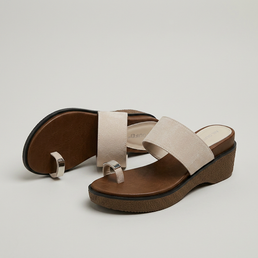 Elena Suede Toe Ring Flat Slide Sandals