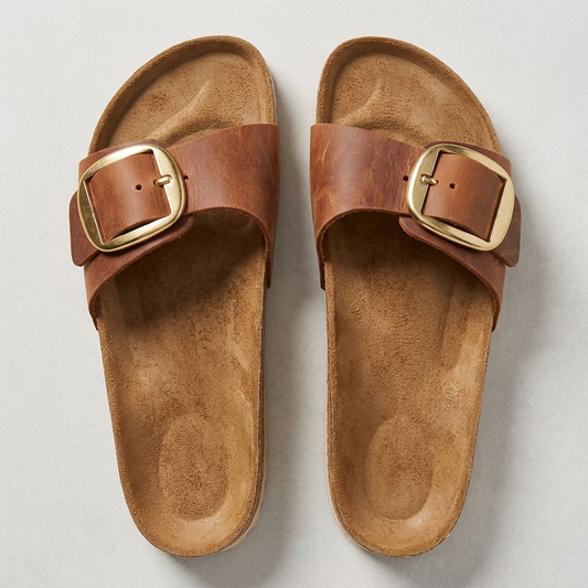 Sophia Cork Footbed Buckle Slide Sandals
