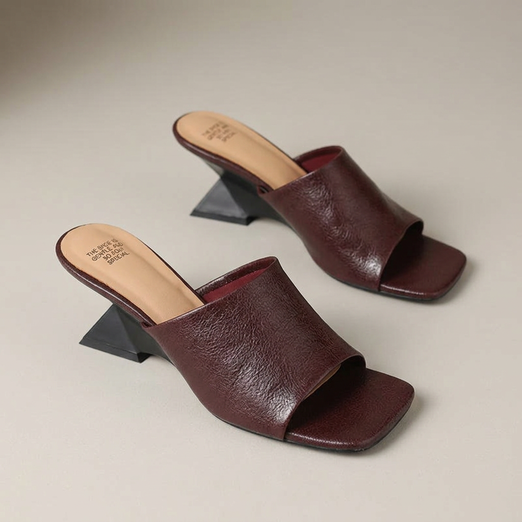 Charlotte Burnished Leather Wide Strap Flat Slide Sandals