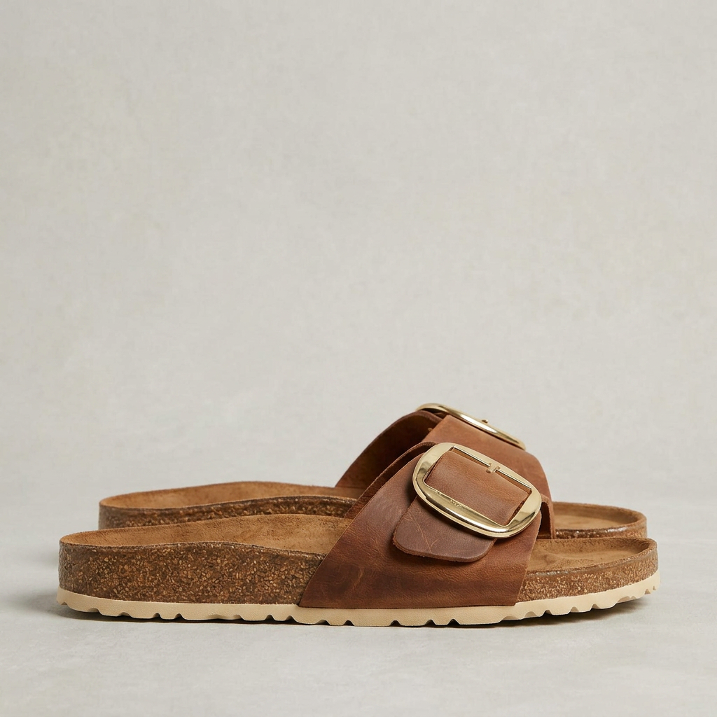 Sophia Cork Footbed Buckle Slide Sandals