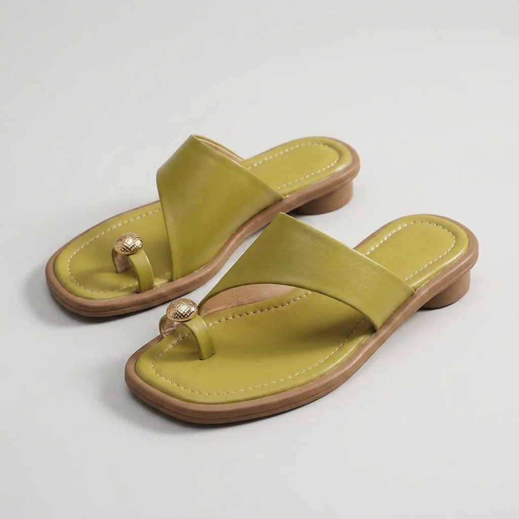 Olivia Sculpted Leather Toe Ring Slide Sandals