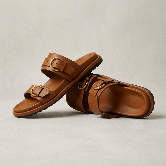 Amelia Adjustable Double Buckle Comfort Slide Sandals