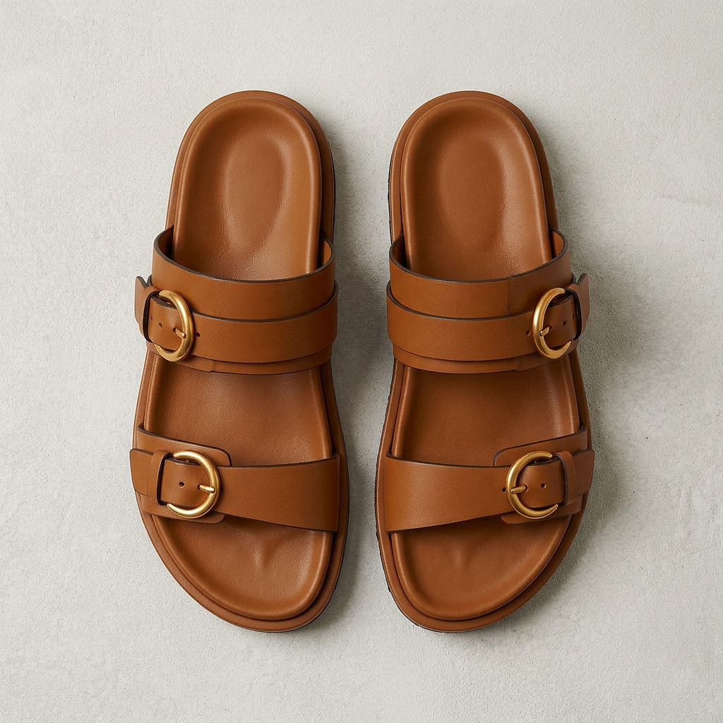 Amelia Adjustable Double Buckle Comfort Slide Sandals