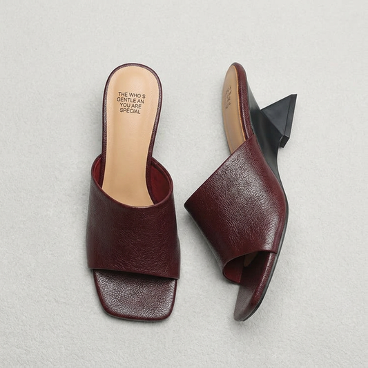 Charlotte Burnished Leather Wide Strap Flat Slide Sandals