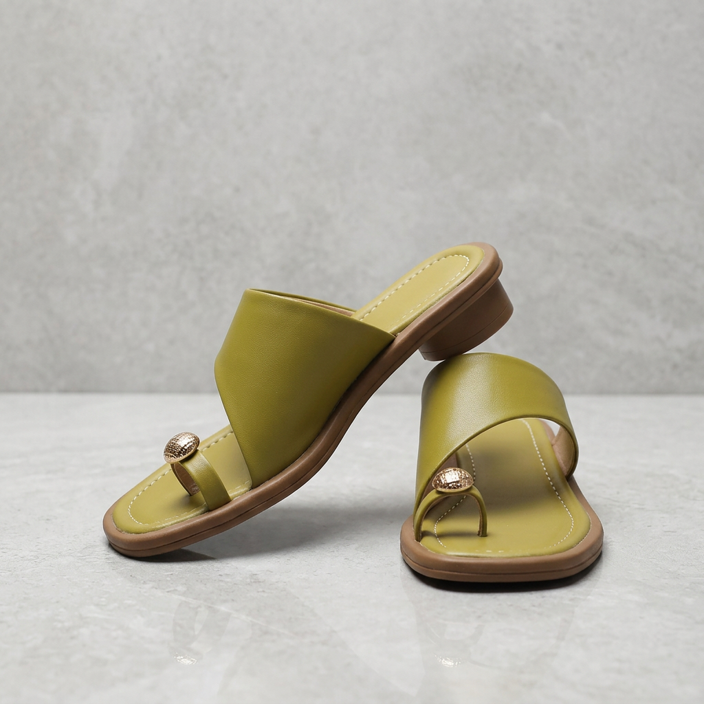 Olivia Sculpted Leather Toe Ring Slide Sandals