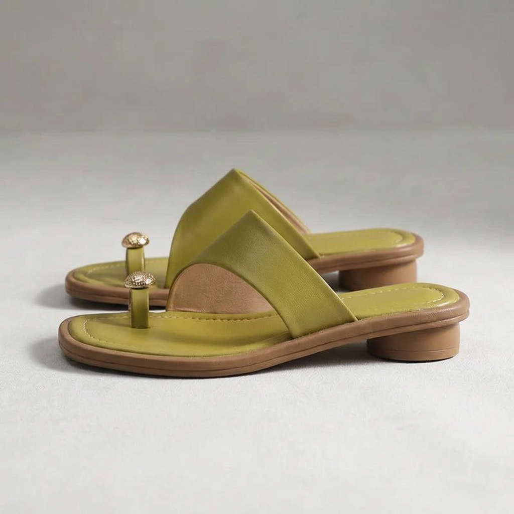 Olivia Sculpted Leather Toe Ring Slide Sandals