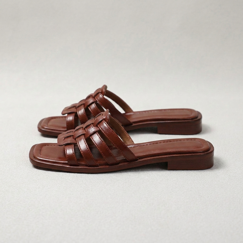 Mila Hand-Woven Square Toe Comfort Slide Sandals