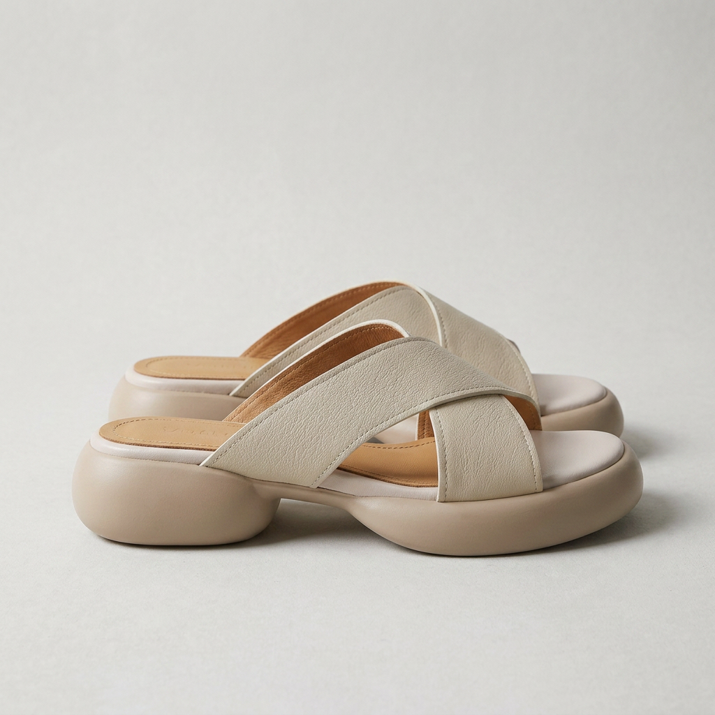 Clara Soft Leather Cross-Band Sandals with Adjustable Buckle